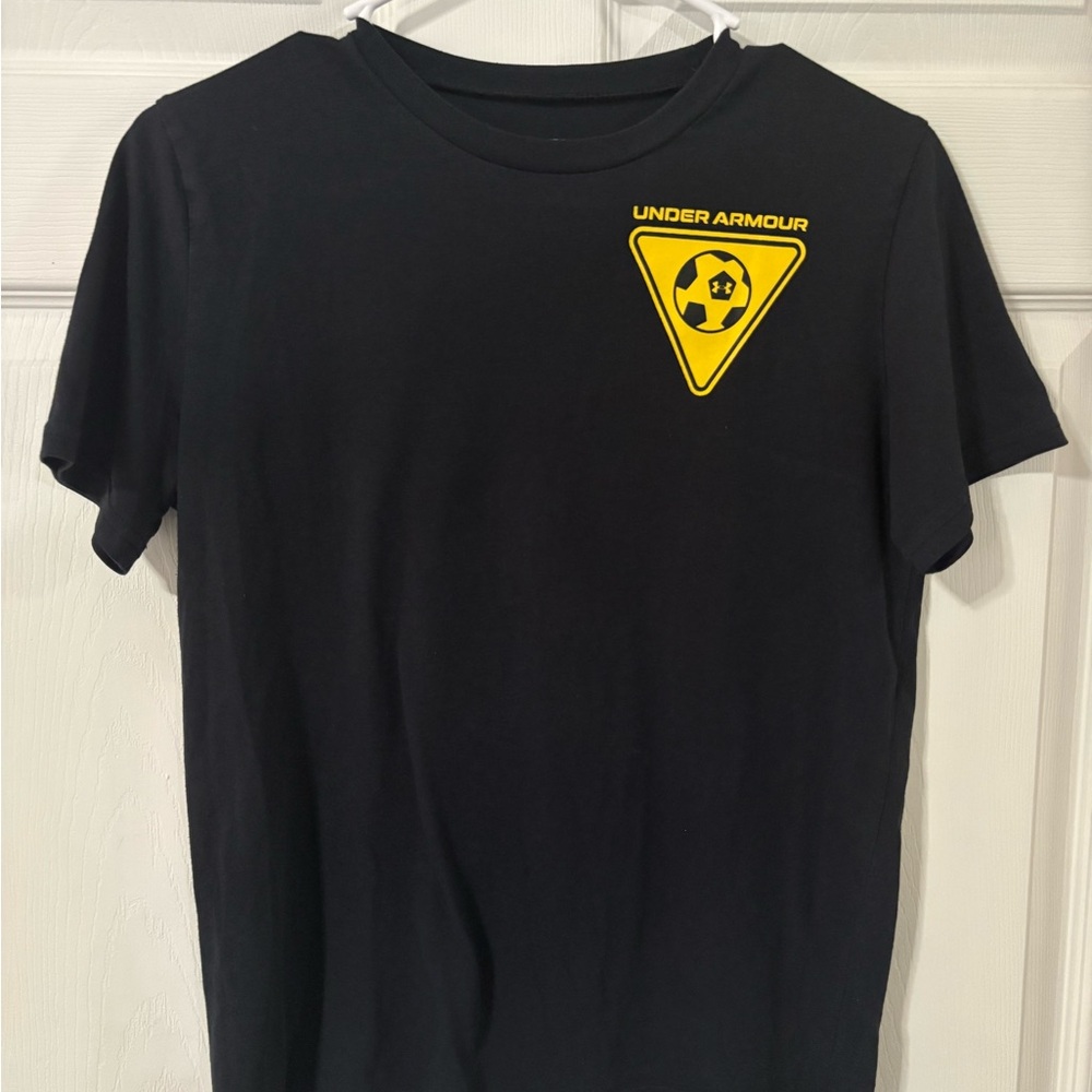 Under Armour Black Tee with Bold Yellow Graphic Youth large